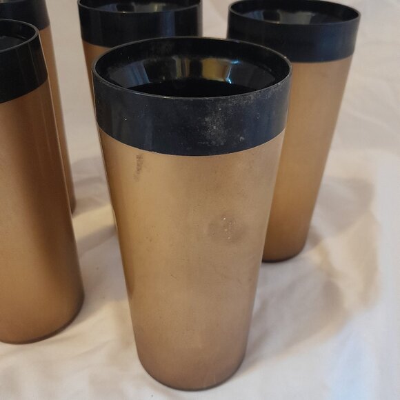 RARE Vintage Retro 1950's Insulated Plastic Tumblers Gold Black Set of 5 - Picture 4 of 6